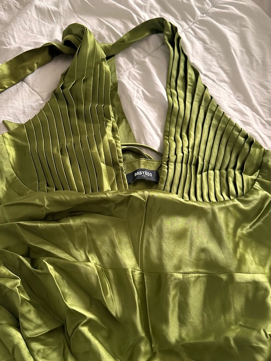 Babyboo Fashion Dresses & Skirts - BABYBOO Olive Green Maxi Dress with Pleated Halter Bodice